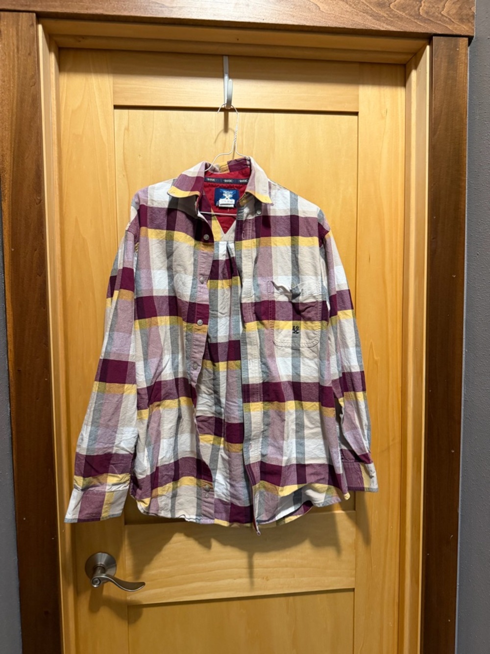 Casual Plaid Button-Down Shirt - Maroon, Yellow & White